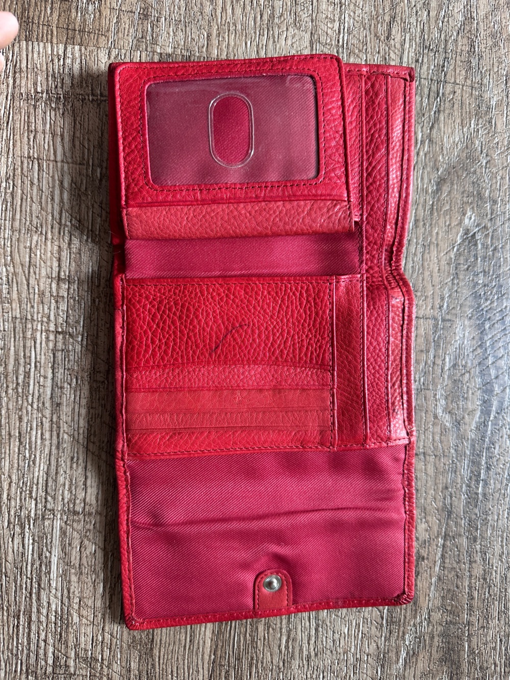 Fossil Red Pebbled Leather Trifold Compact Wallet Organizer Zip Pocket - Picture 5 of 6